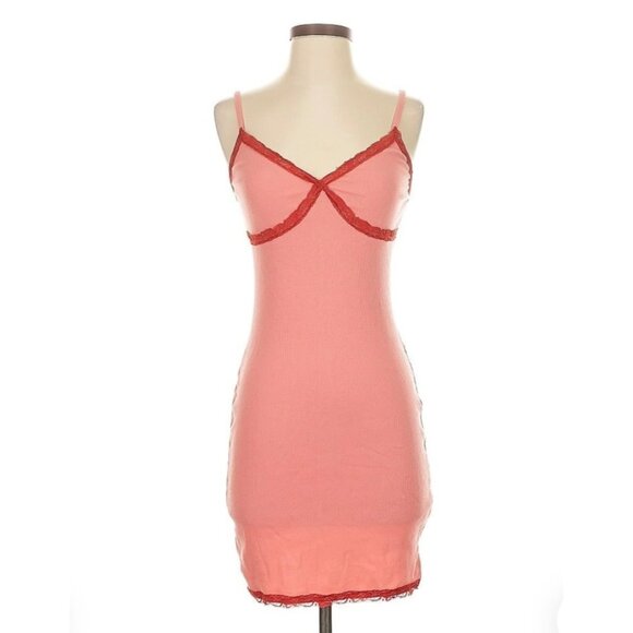 Wild Fable Pink Red Lace Trim Mini Dress • Coquette Babydoll Grunge Y2K Revive S - Picture 2 of 13